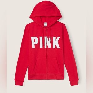 Victoria's Secret Pink Fleece Zip-Up Everyday Hoodie in Red | Size Medium
